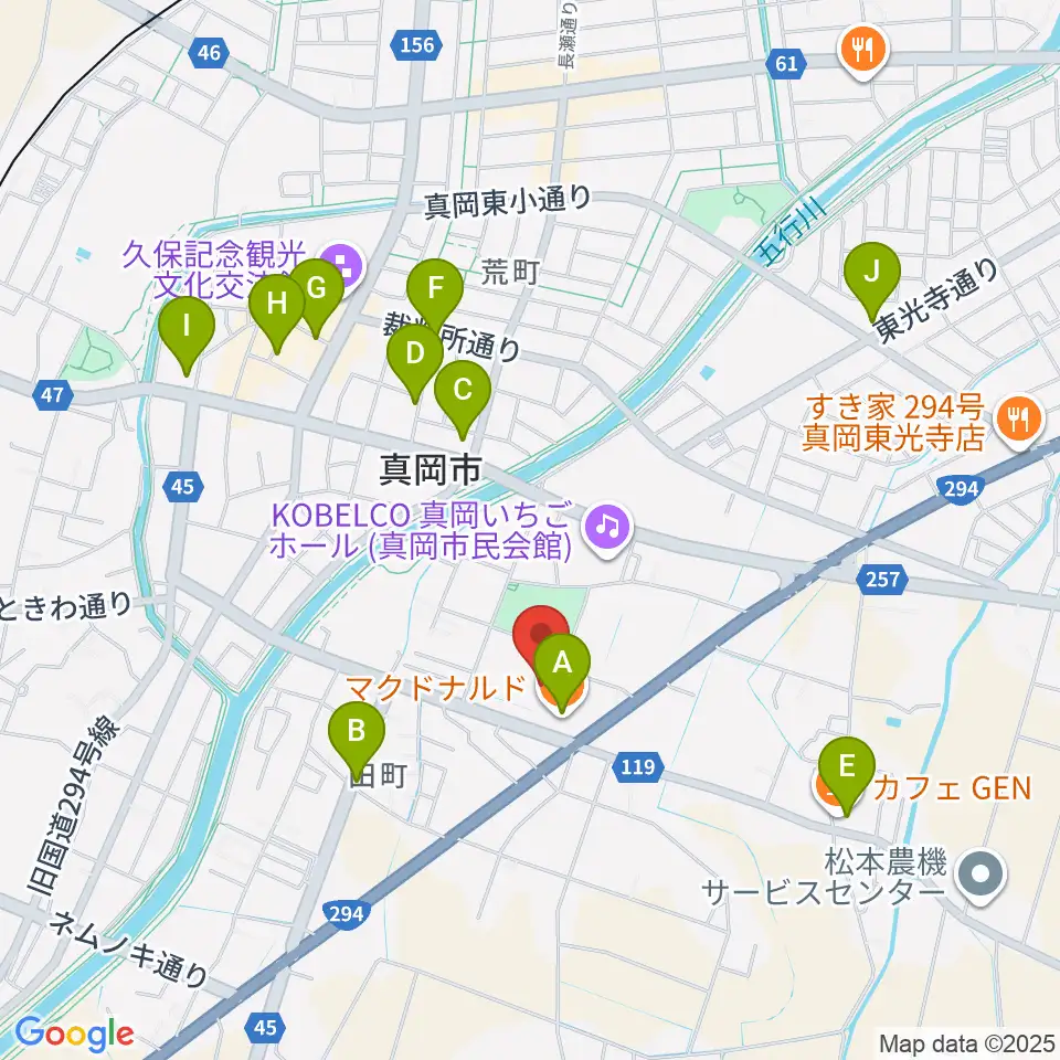 アオキシンテックもおか武道館周辺のカフェ一覧地図