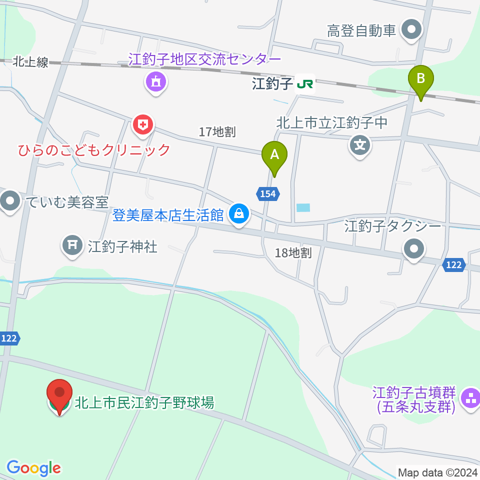 きたかみしんきんボールパーク周辺のカフェ一覧地図