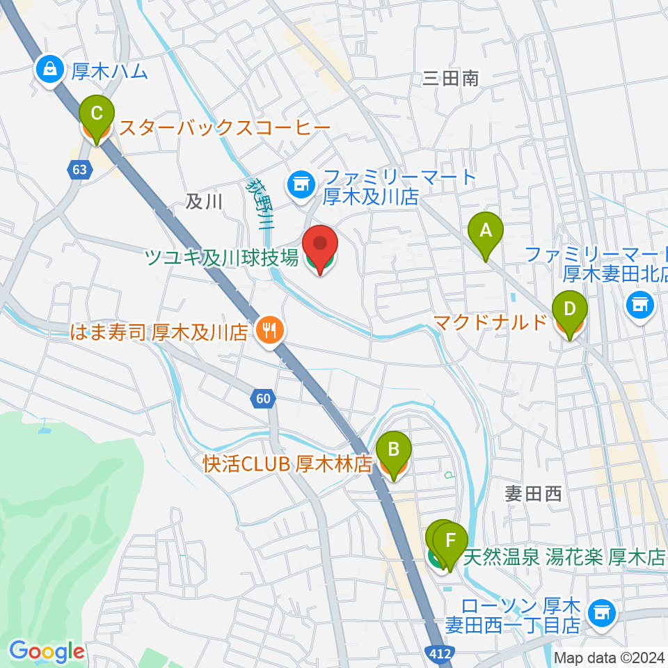 ツユキ及川球技場周辺のカフェ一覧地図