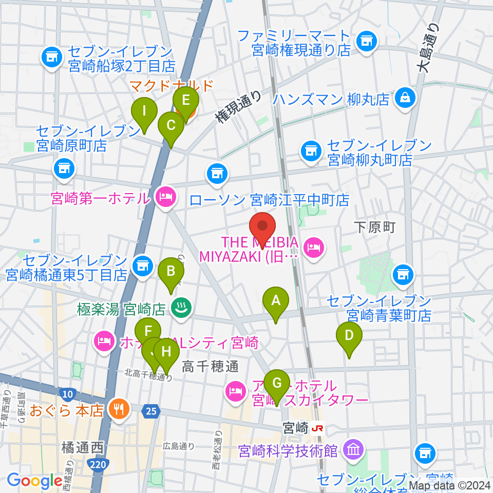 パーソルアクアパーク宮崎周辺のカフェ一覧地図