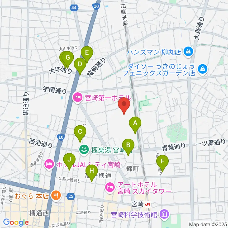 パーソルアクアパーク宮崎周辺のカフェ一覧地図