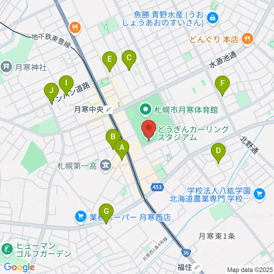どうぎんカーリングスタジアム周辺のカフェ一覧地図