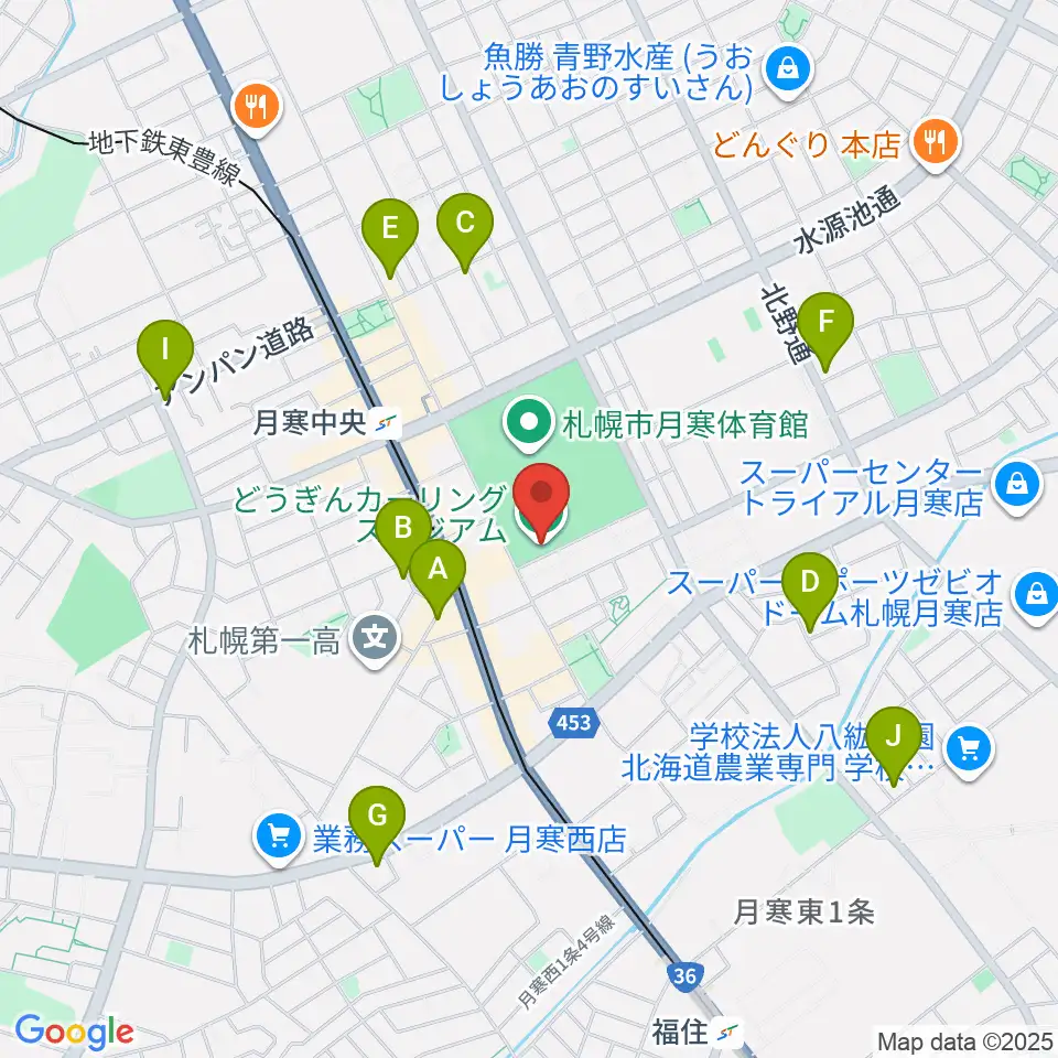 どうぎんカーリングスタジアム周辺のカフェ一覧地図