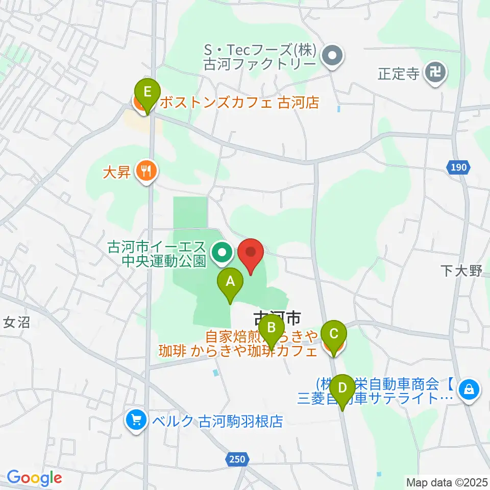 古河市イーエス中央運動公園陸上競技場周辺のカフェ一覧地図