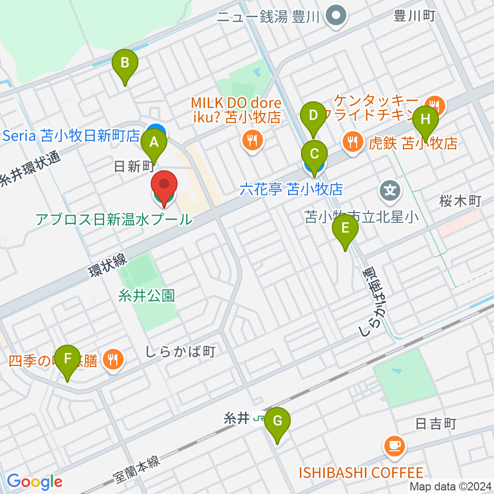 アブロス日新温水プール周辺のカフェ一覧地図