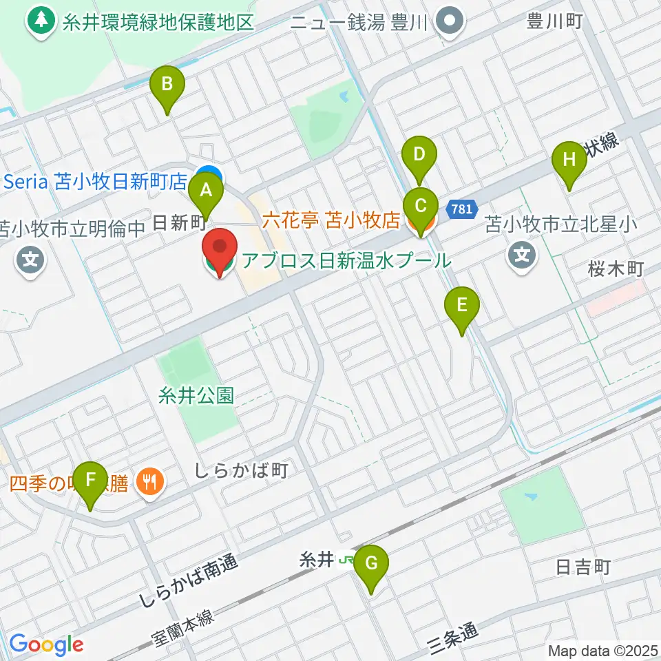 アブロス日新温水プール周辺のカフェ一覧地図