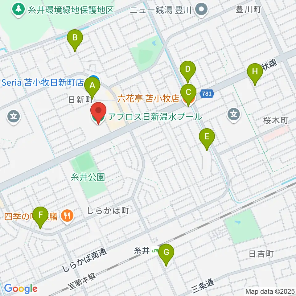 アブロス日新温水プール周辺のカフェ一覧地図