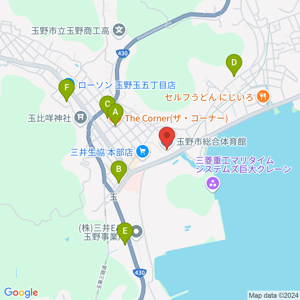 玉野市総合体育館周辺のカフェ一覧地図