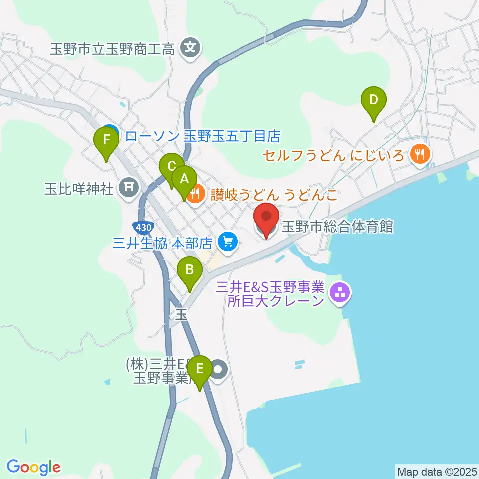 玉野市総合体育館周辺のカフェ一覧地図