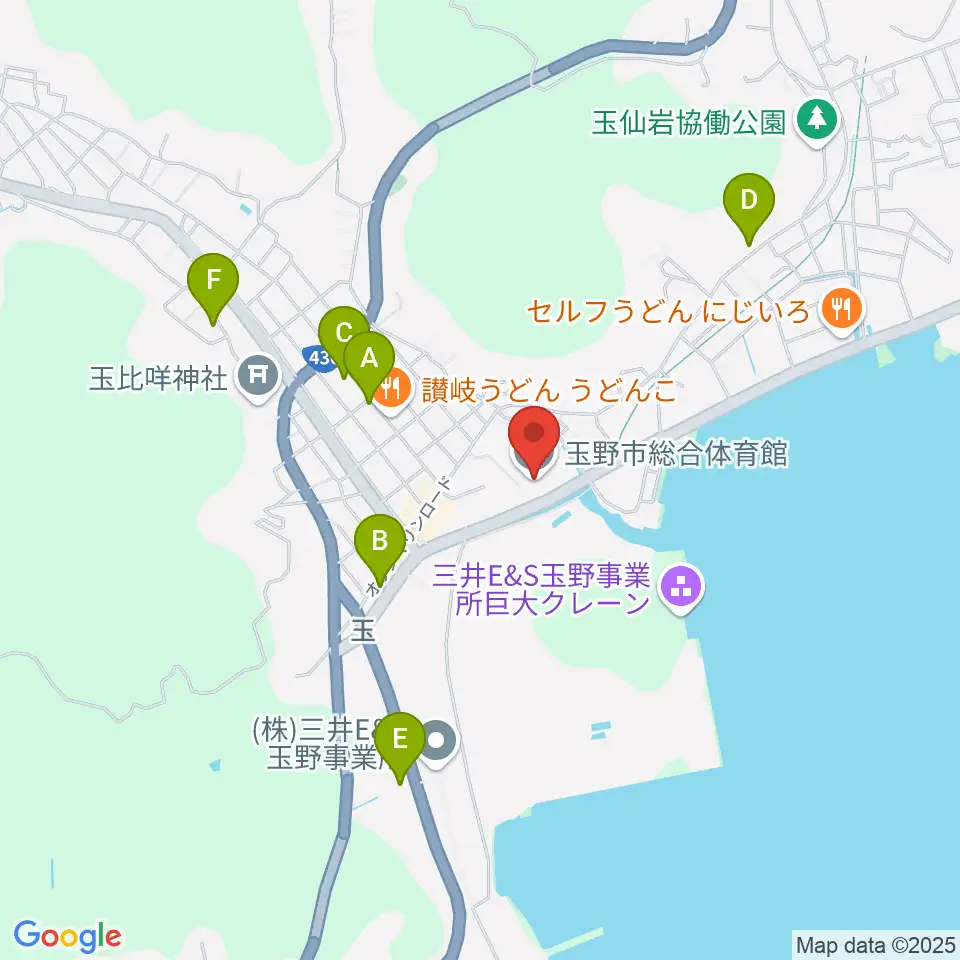 玉野市総合体育館周辺のカフェ一覧地図