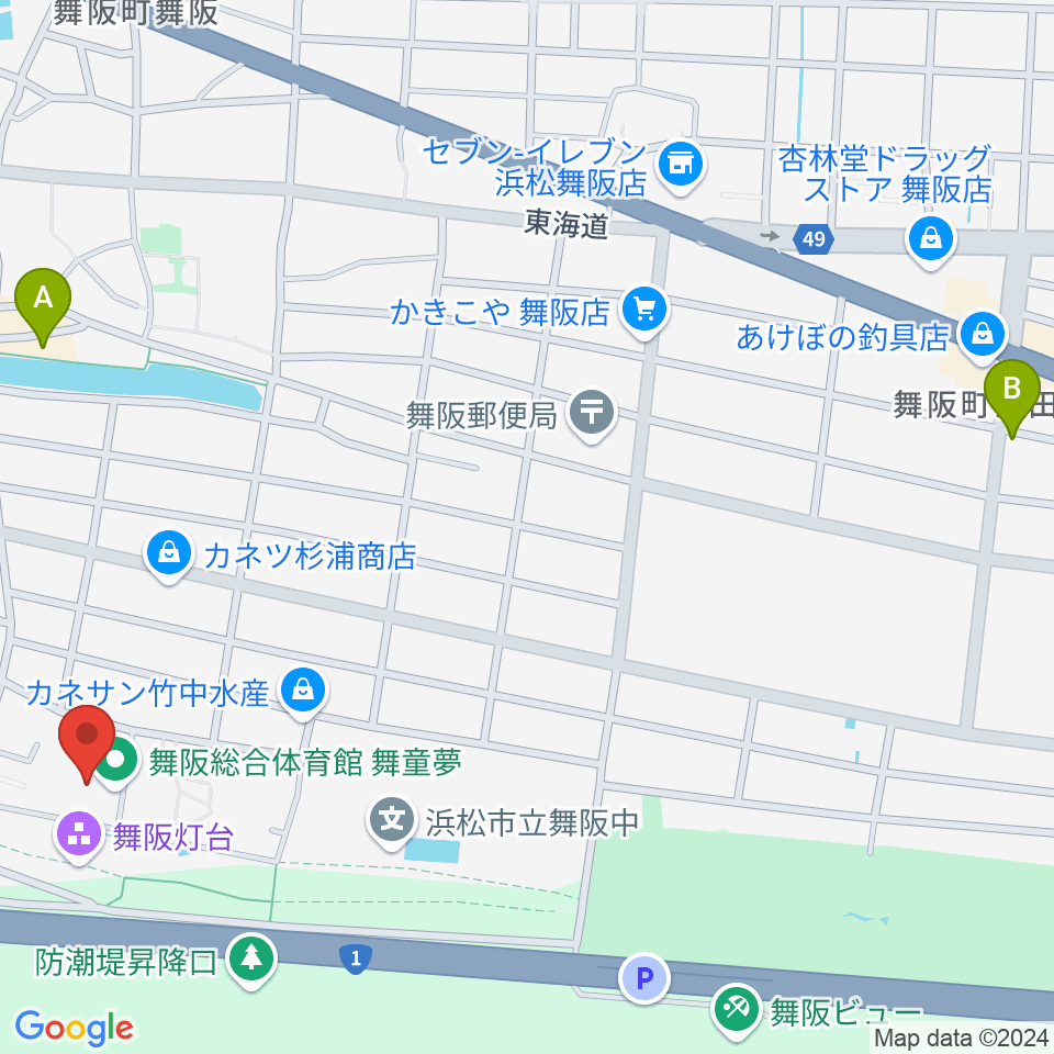 浜松市舞阪総合体育館周辺のカフェ一覧地図