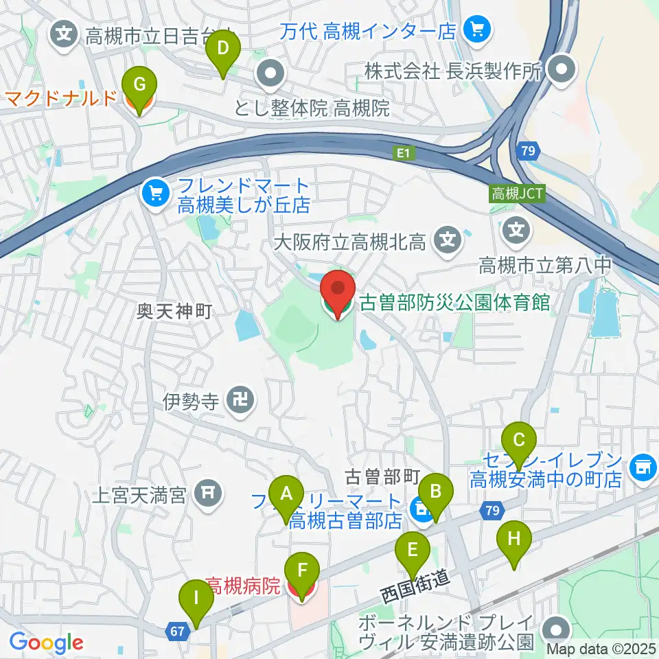古曽部防災公園体育館周辺のカフェ一覧地図