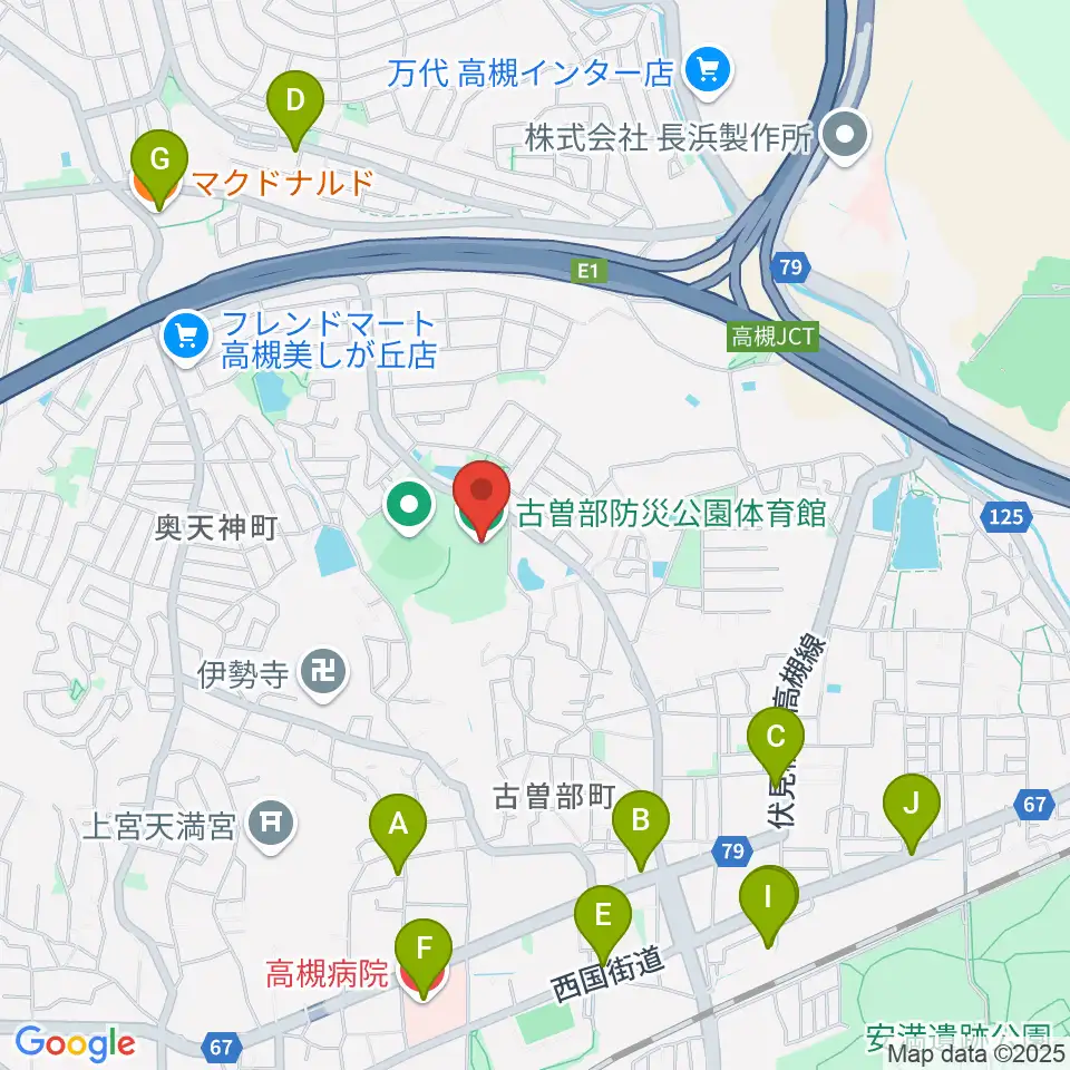 古曽部防災公園体育館周辺のカフェ一覧地図