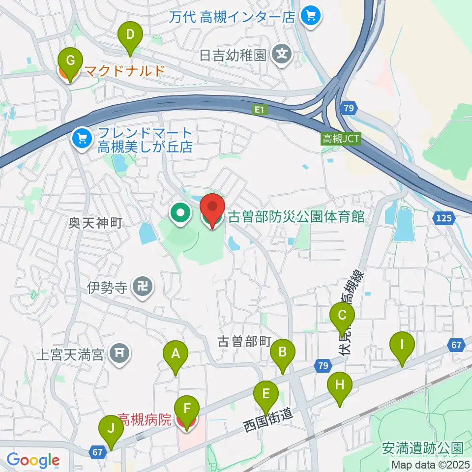 古曽部防災公園体育館周辺のカフェ一覧地図