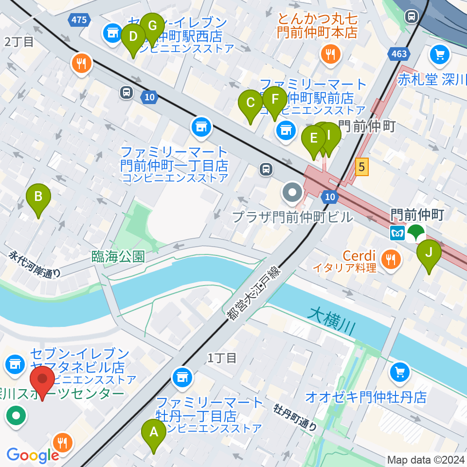 深川スポーツセンター周辺のカフェ一覧地図