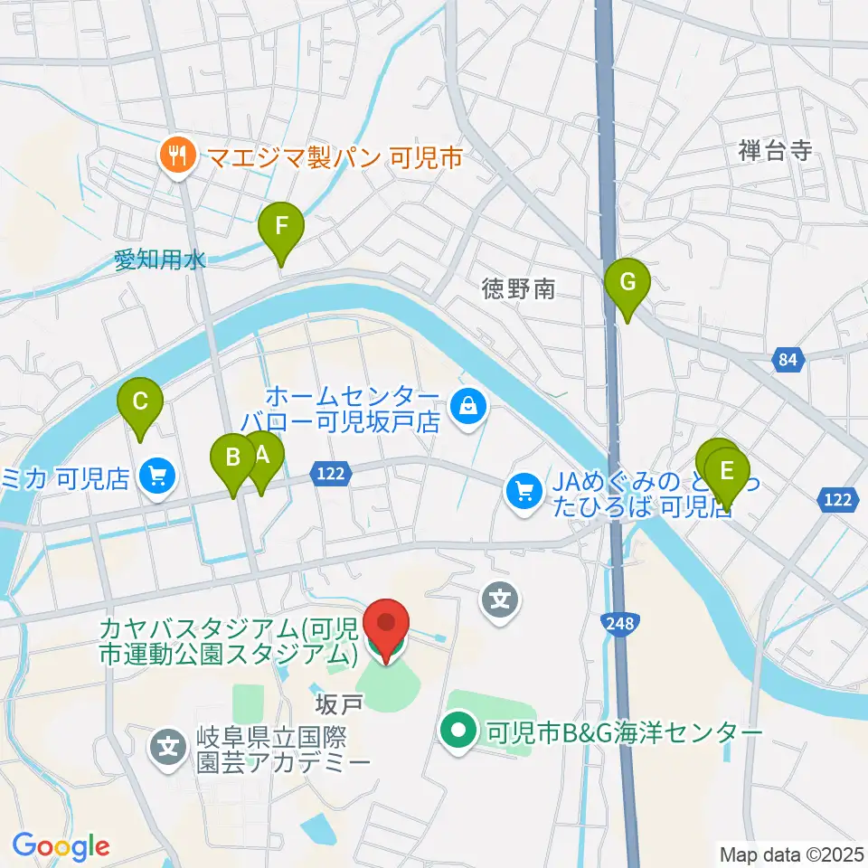カヤバスタジアム周辺のカフェ一覧地図