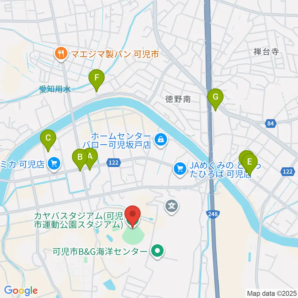 カヤバスタジアム周辺のカフェ一覧地図