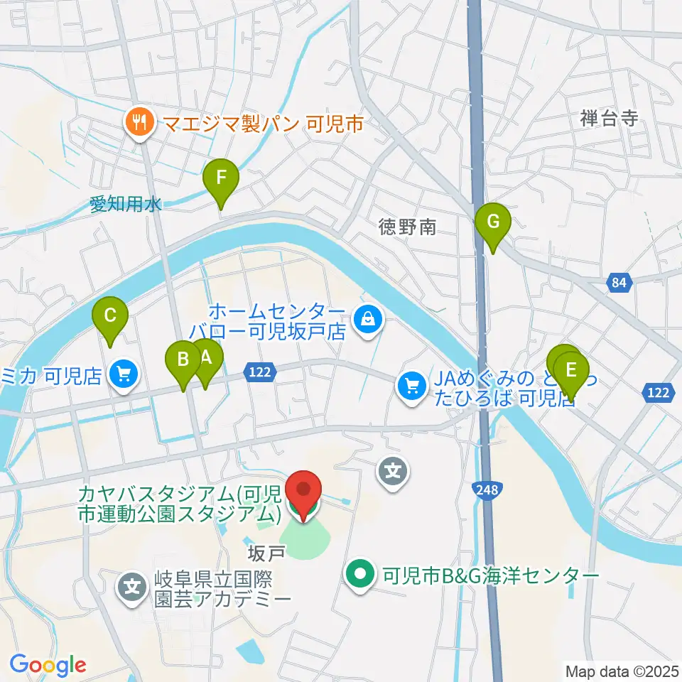 カヤバスタジアム周辺のカフェ一覧地図