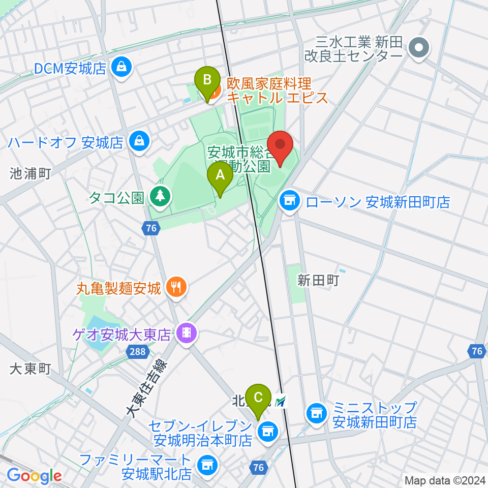 デンソーブライトペガサススタジアム周辺のカフェ一覧地図