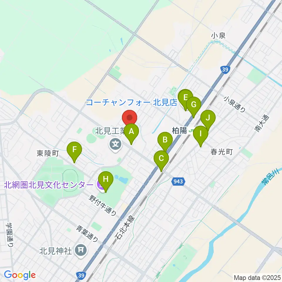 アルゴグラフィックス北見カーリングホール周辺のカフェ一覧地図