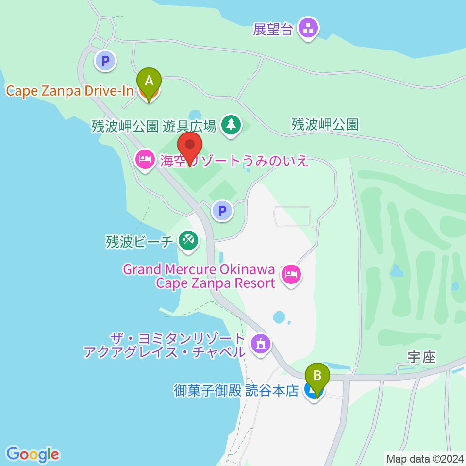 ZANPAプレミアム残波岬ボールパーク周辺のカフェ一覧地図