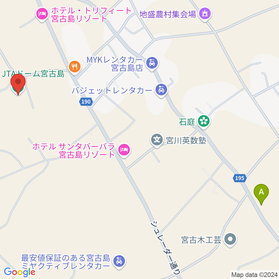 JTAドーム宮古島周辺のカフェ一覧地図