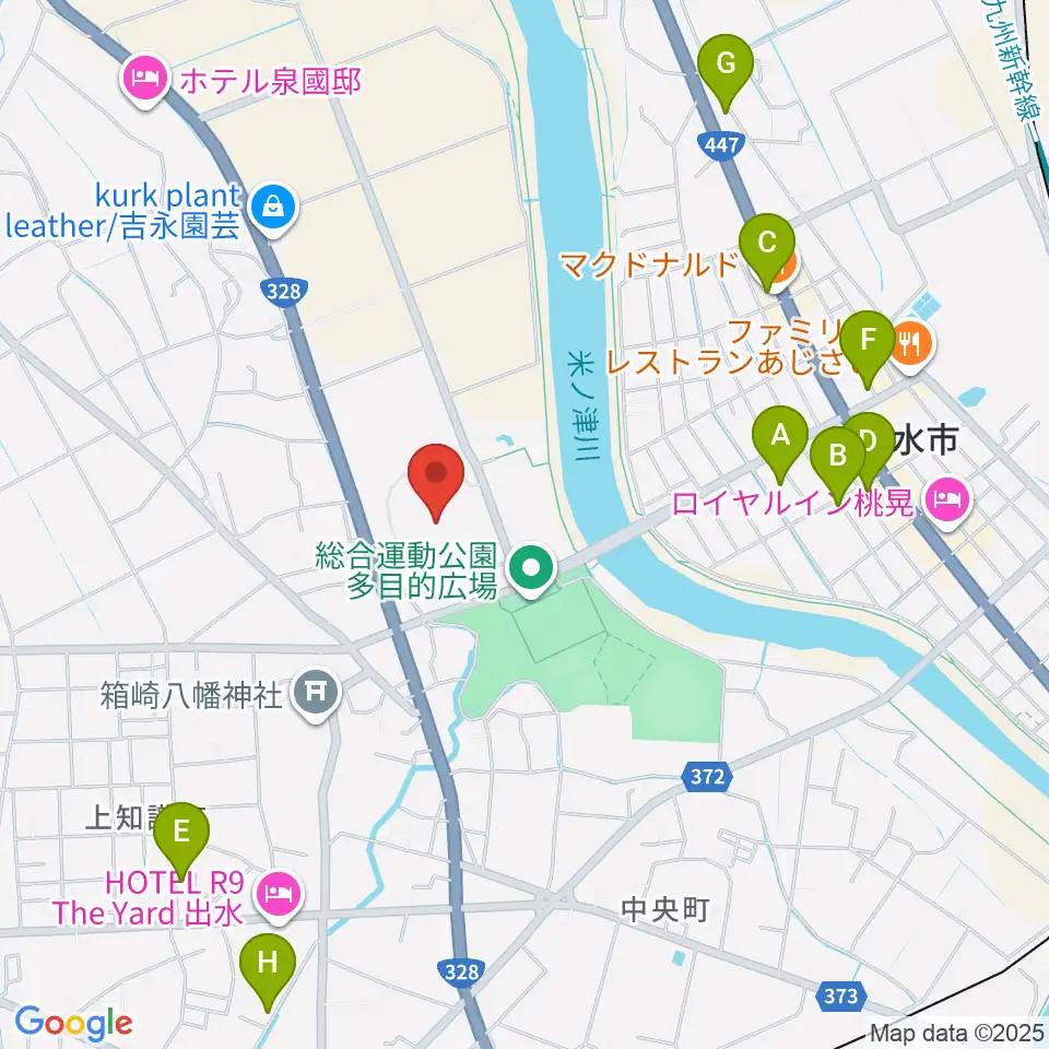マルマエスタジアム出水周辺のカフェ一覧地図