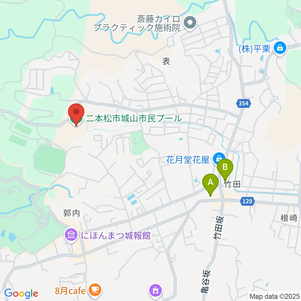 二本松しんきん城山プール周辺のカフェ一覧地図