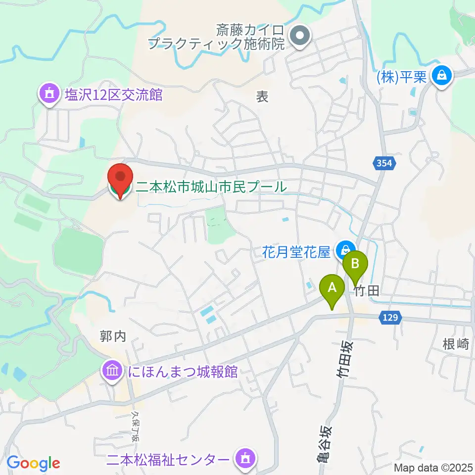 二本松しんきん城山プール周辺のカフェ一覧地図