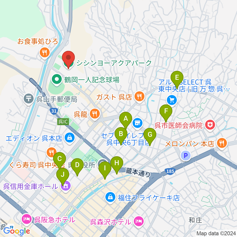 シシンヨーアクアパーク周辺のカフェ一覧地図