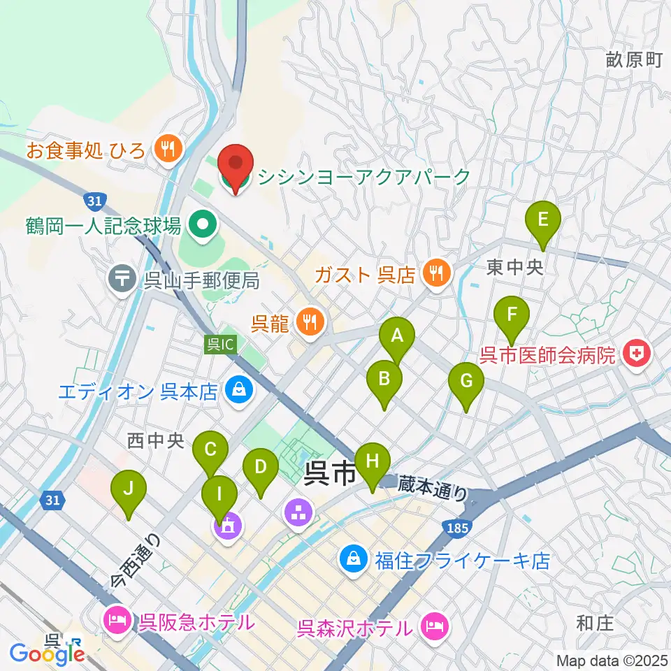 シシンヨーアクアパーク周辺のカフェ一覧地図