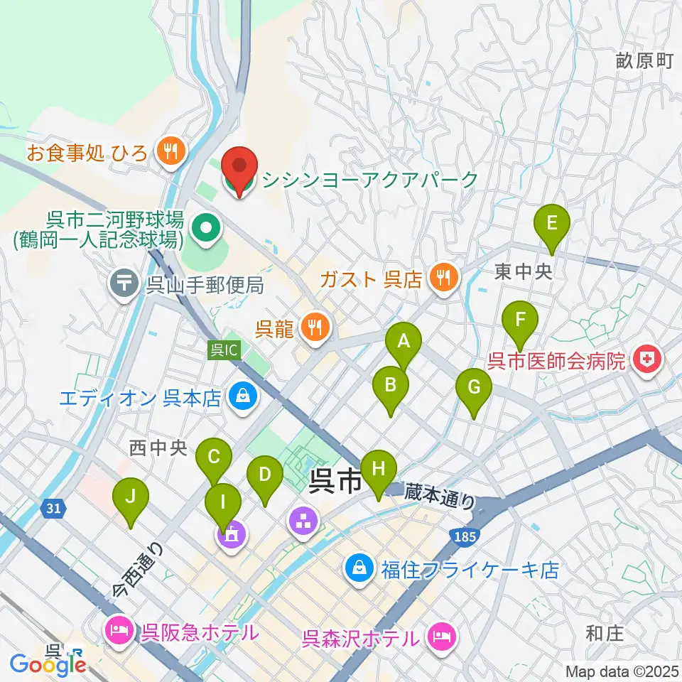 シシンヨーアクアパーク周辺のカフェ一覧地図