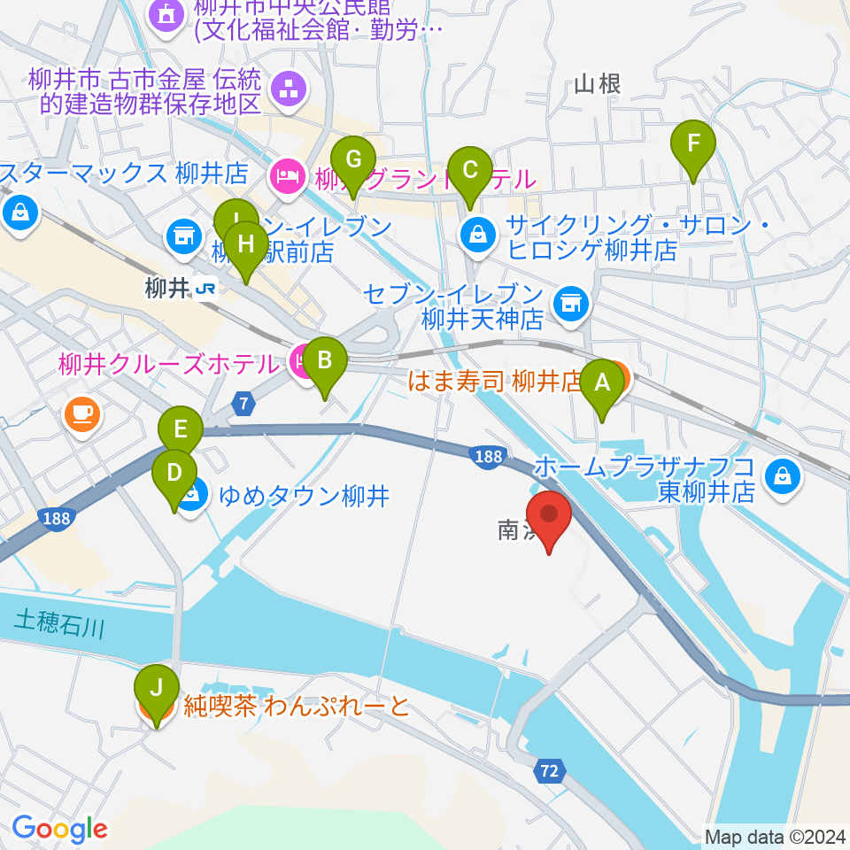 ビジコム柳井スタジアム周辺のカフェ一覧地図