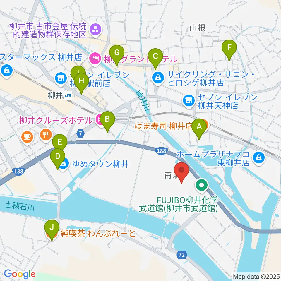 ビジコム柳井スタジアム周辺のカフェ一覧地図