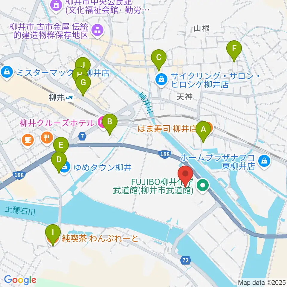 ビジコム柳井スタジアム周辺のカフェ一覧地図