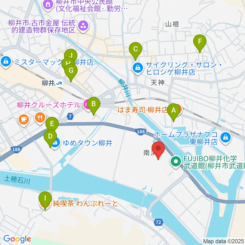 ビジコム柳井スタジアム周辺のカフェ一覧地図