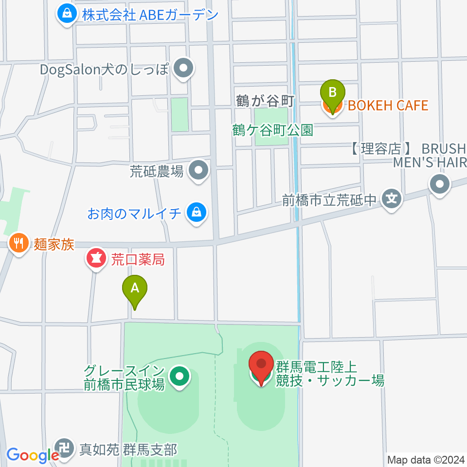 群馬電工陸上競技・サッカー場周辺のカフェ一覧地図