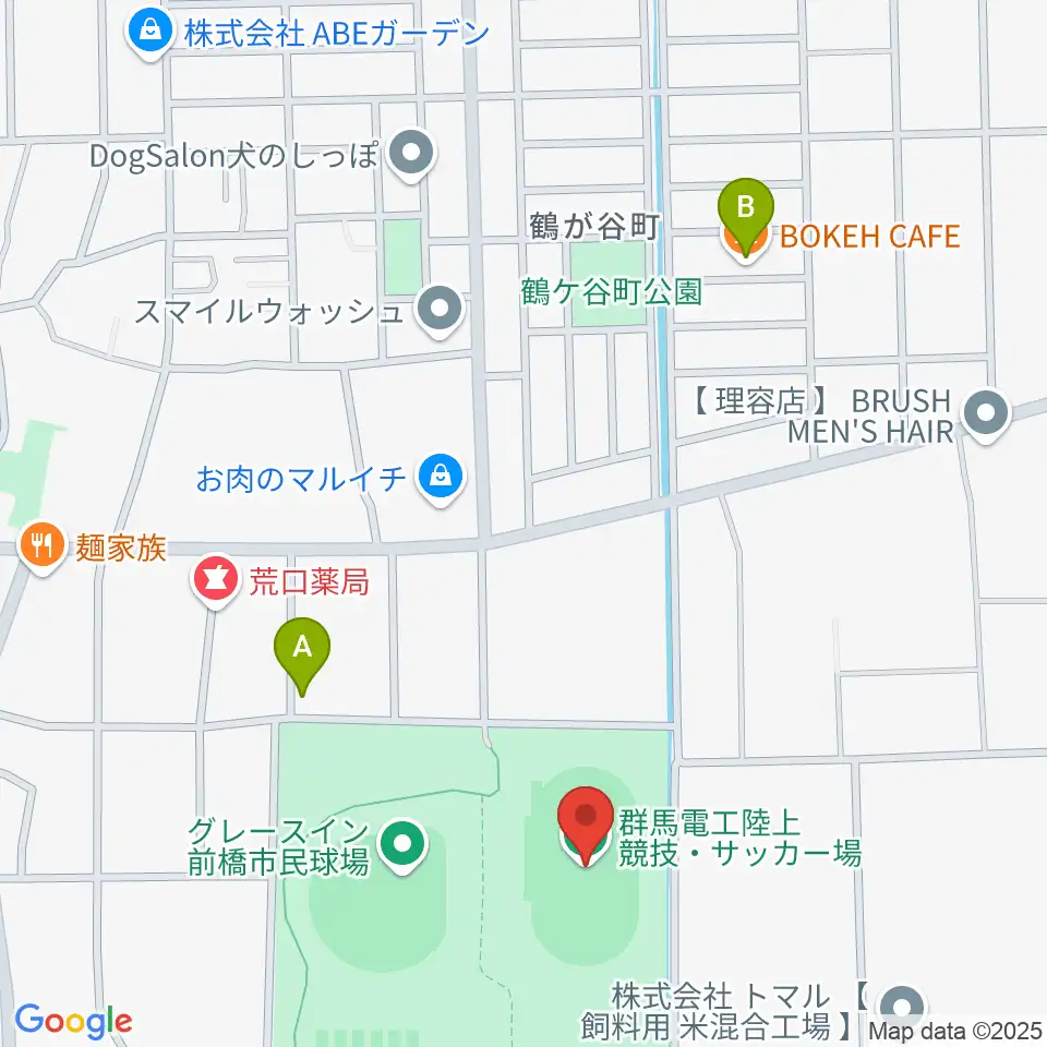 群馬電工陸上競技・サッカー場周辺のカフェ一覧地図