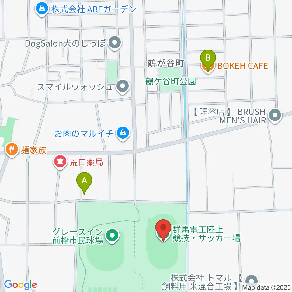 群馬電工陸上競技・サッカー場周辺のカフェ一覧地図