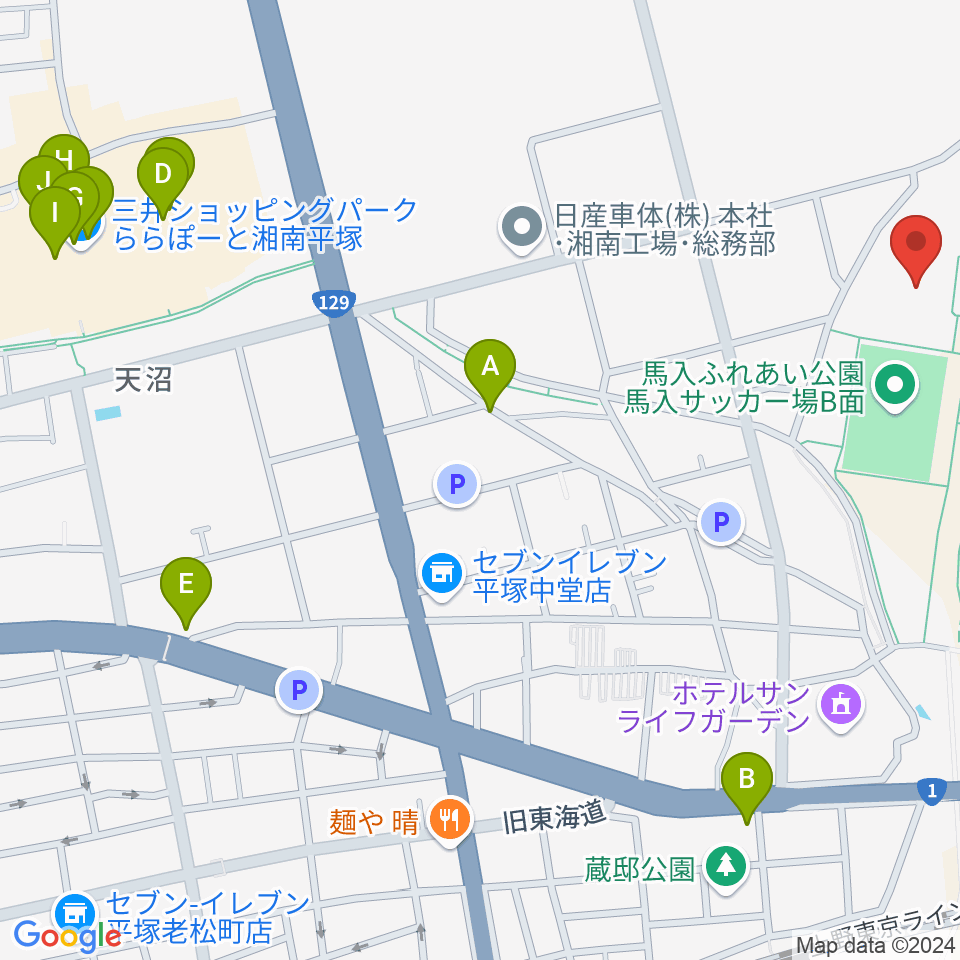 ひらつかサン・ライフアリーナ周辺のカフェ一覧地図