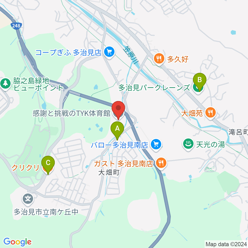 感謝と挑戦のTYK体育館周辺のカフェ一覧地図