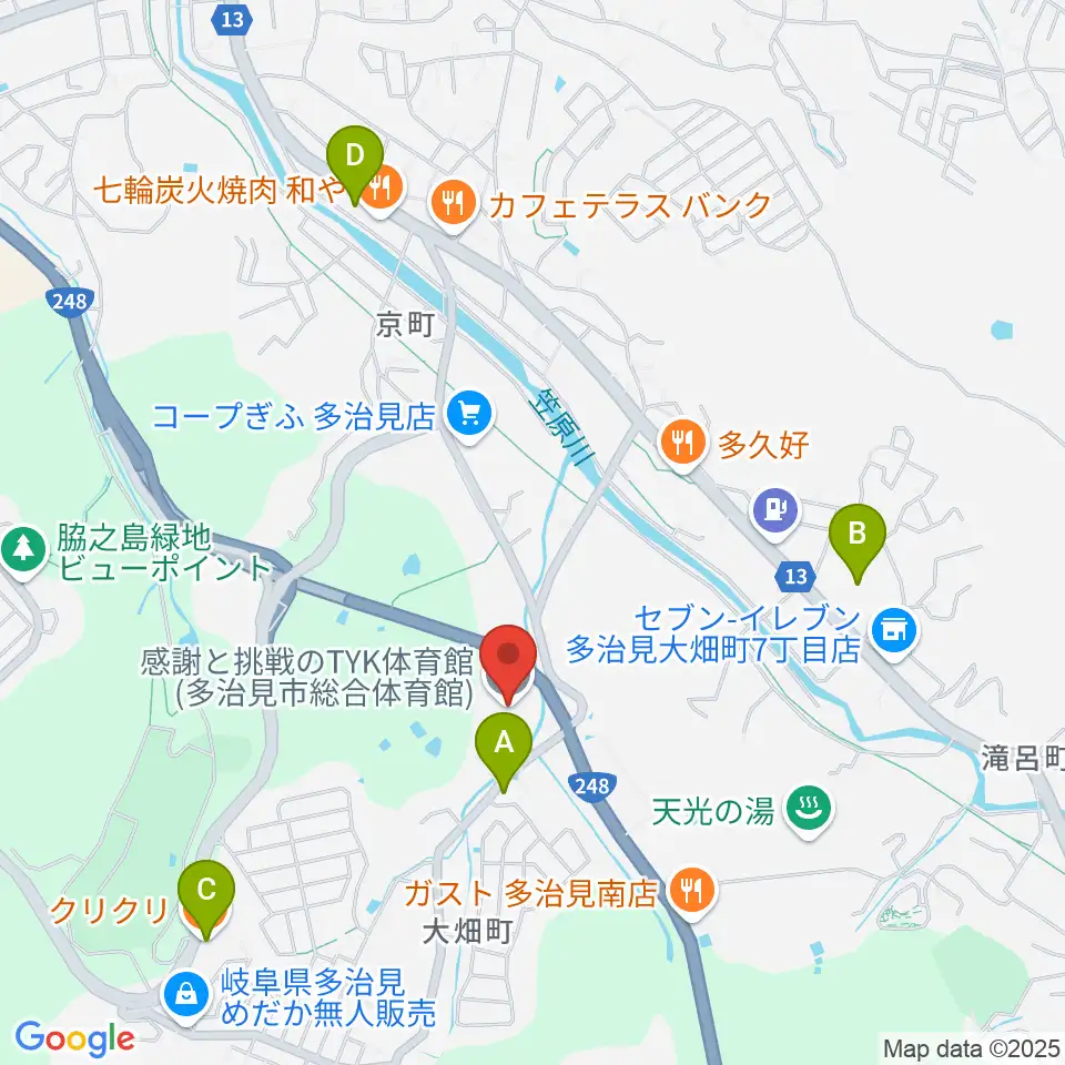 感謝と挑戦のTYK体育館周辺のカフェ一覧地図