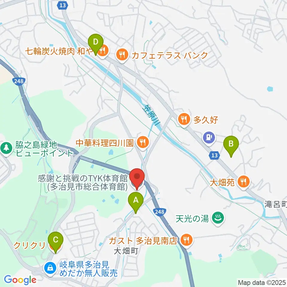 感謝と挑戦のTYK体育館周辺のカフェ一覧地図