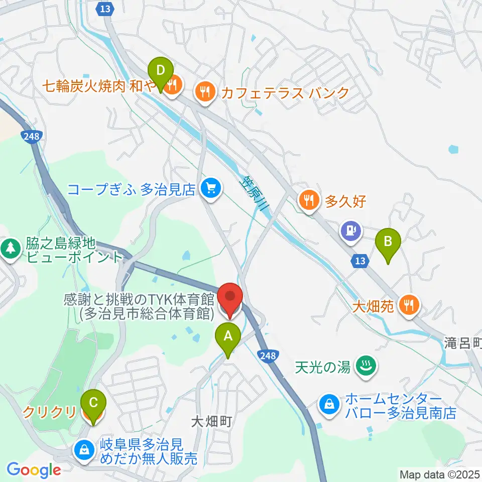 感謝と挑戦のTYK体育館周辺のカフェ一覧地図