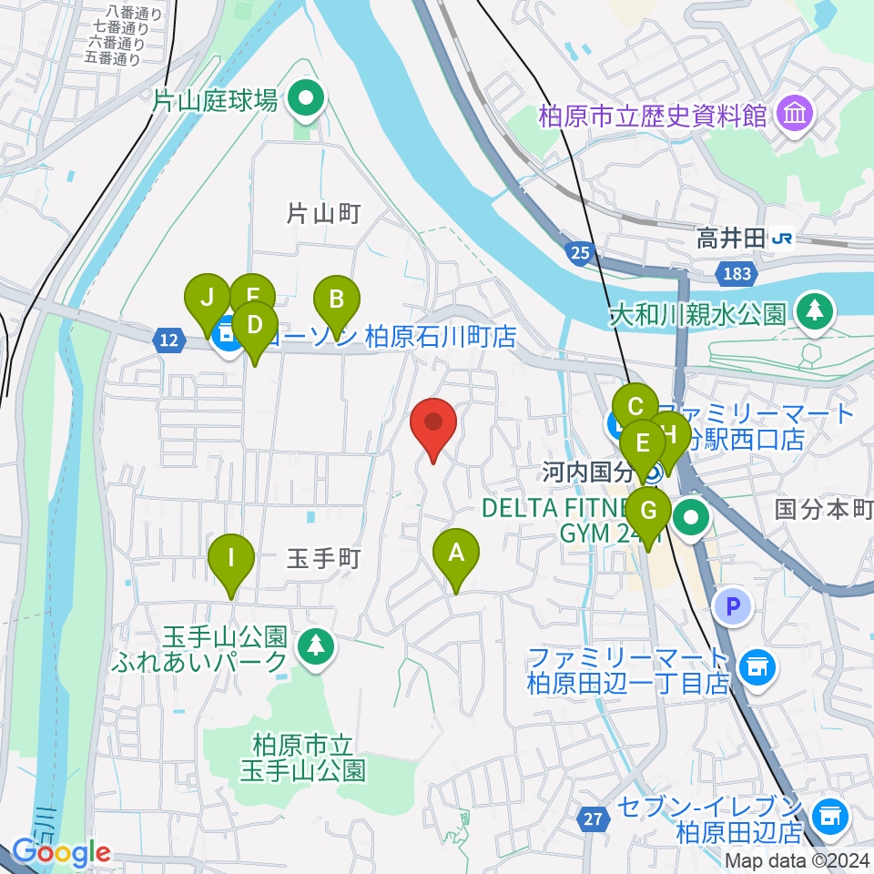 柏原オーエンスアリーナ周辺のカフェ一覧地図