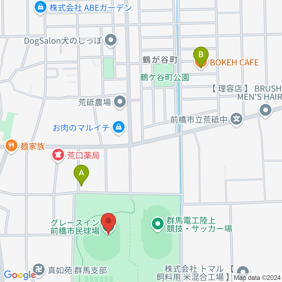 グレースイン前橋市民球場周辺のカフェ一覧地図