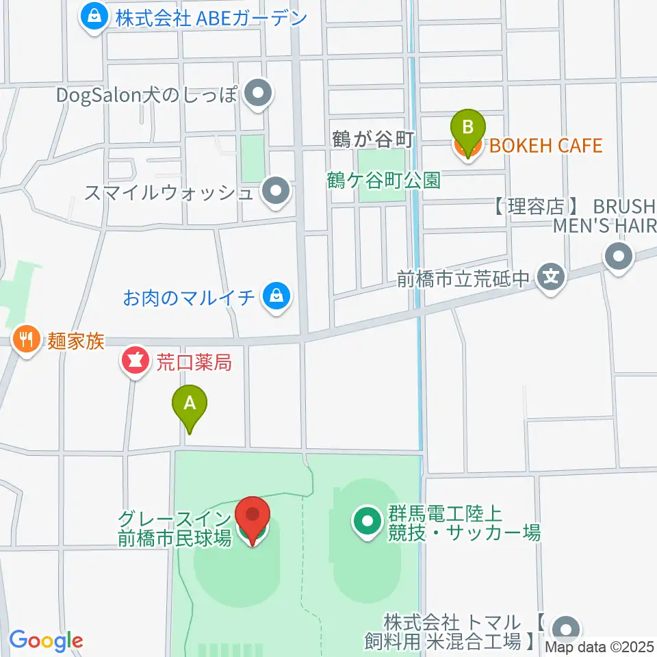 グレースイン前橋市民球場周辺のカフェ一覧地図
