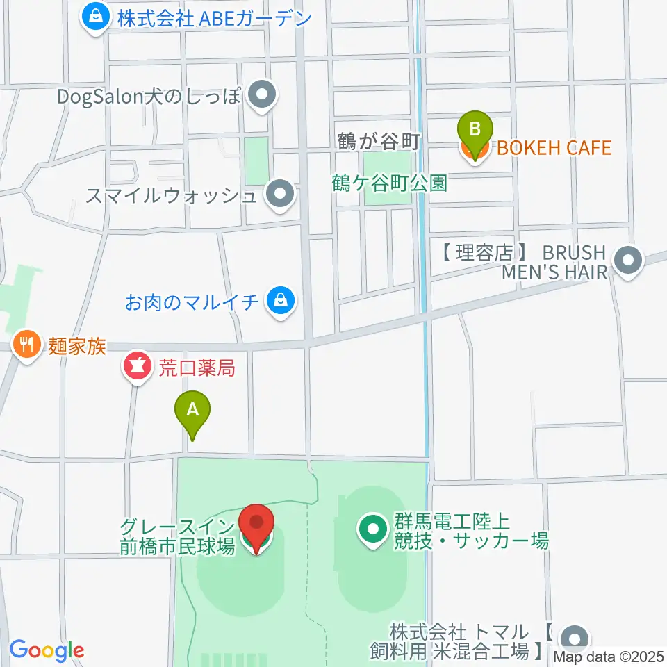 グレースイン前橋市民球場周辺のカフェ一覧地図