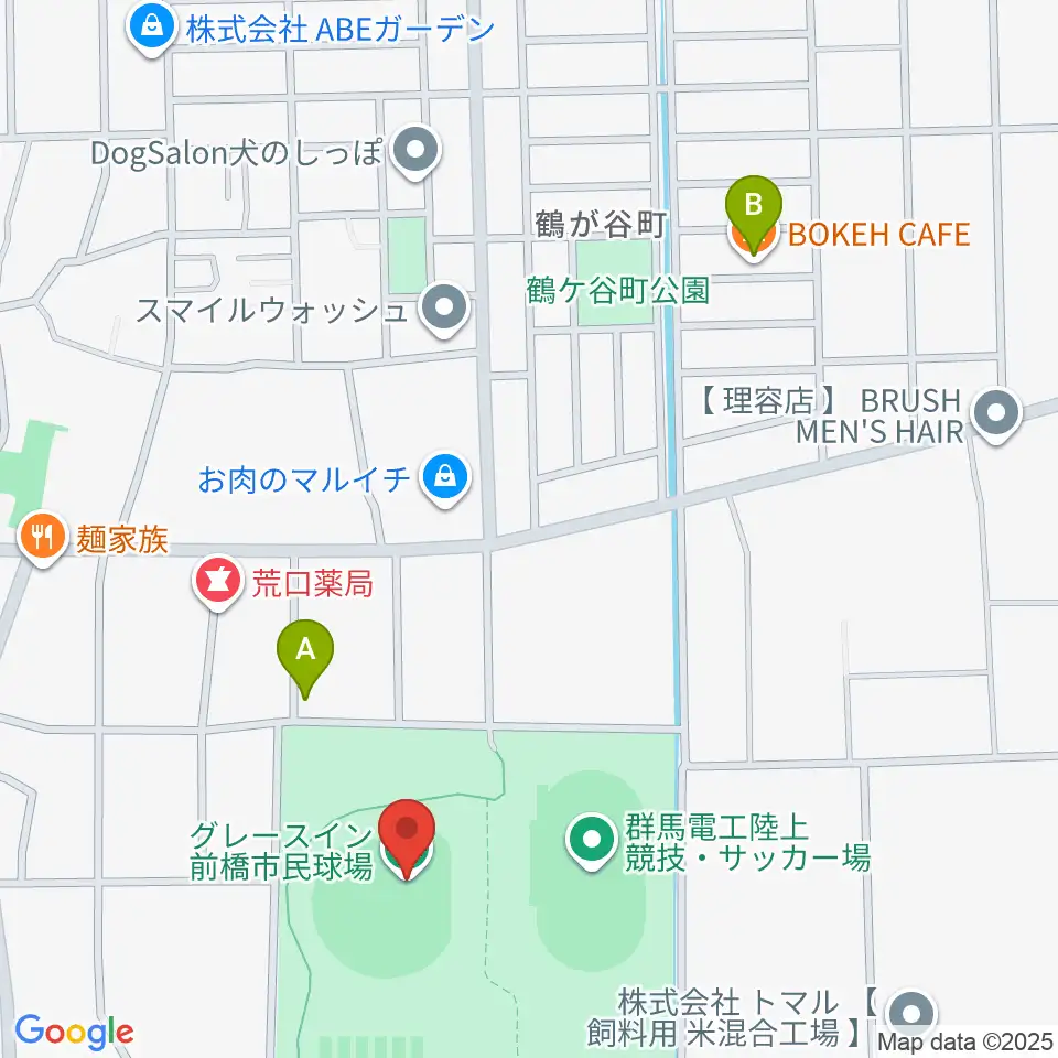 グレースイン前橋市民球場周辺のカフェ一覧地図