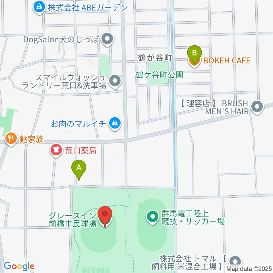 グレースイン前橋市民球場周辺のカフェ一覧地図